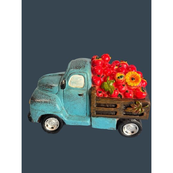 Robert Stanley 2014 Blue Truck Figurine With Apples & Flowers 7.5" Long  4" Tall - Picture 8 of 8